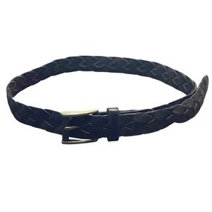 Men Full Grain Leather Braided Belt Dark Brown Solid Brass Buckle Adjustable